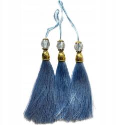 Gipiurowo Aranyszínű gyöngyökkel díszített fülbevaló, világos kék, 12 cm (chwost)