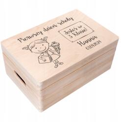 Creative Deco Fa emlékdoboz iskolai emlékekhez, gyermeknek, gravírozással, 30x20 cm (JANCDSD130CUSTOMSCHOOLDAYGIRLFBM)