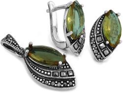 Lovrin Elegáns 925-ös ezüst ékszerszett zultanittal és markazitokkal, 7.20g, ajándék (Lovrin)