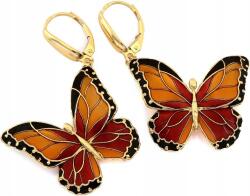 Lovrin Arany fülbevaló 585 nagy, lógó, zománcozott pillangós, angol kapcsos 14K