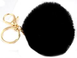 EdiBazzar Kulcstartó Pompon szőrme kézitáska női táska fekete arany boho (Brelok Dodatek Do Kluczy Futrzany Pompon)