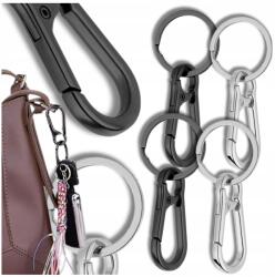 EdiBazzar Fém Kulcstartó 4db-os szett, karabinerrel, kulcskarikákkal, fekete-ezüst színben (Metalowy Brelok do kluczy karabińczyk kółka)