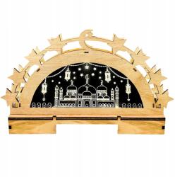  Fából készült Ramadán lámpa Led Csillagok és Hold 3D Dekoráció Eid Mubarak (B0DPQS9H8C)