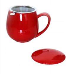 Cup&You Fényes piros bögre rozsdamentes főzőlappal és fedővel szárító szett