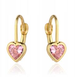 Lovrin Arany fülbevaló rózsaszín szív alakú kővel, 585-ös, 1, 4g (58957569)