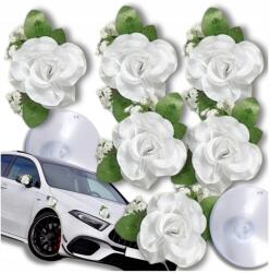 EdiBazzar Fehér rózsák 6db-os esküvői dekoráció szett autó mesterséges esküvő (Stroik na ślubne auto róże zestaw x6 białe)