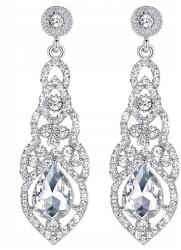 EdiBazzar Hosszú, lógó esküvői fülbevaló kristályokkal, ezüst színű, divatos női cirkónia kövekkel (F41)