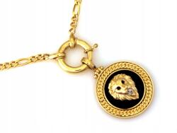 Lovrin Arany nyaklánc 585 divatos elegáns oroszlánfej medállal, fekete zománccal r60 (Lovrin)