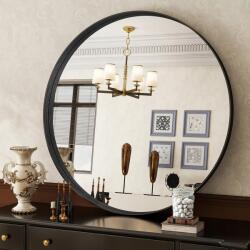  Koonmi Kerek Tükör Mély Alumínium Kerettel, Edzett Üveggel, 81 cm, Fekete (B0CXXSLN48-1)
