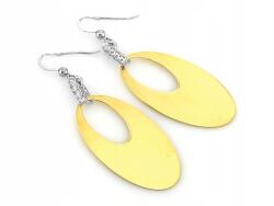 Lovrin 925-ös ezüst, aranyozott fülbevaló cirkónia kövekkel, nagy, lógó ovális formában, akasztós
