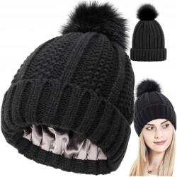 EdiBazzar Női téli bélelt sapka pomponnal Meleg fonott elasztikus puha (Damska Czapka ocieplana zimowa)