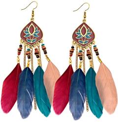 EdiBazzar Lógó hosszú toll fülbevaló Boho retro női színes tollak (5905884076767)
