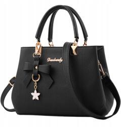 EdiBazzar Klasszikus női kézitáska válltáska városi doboz táska (Torebka Elegancka z Kokardą i Brelokiem)