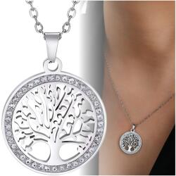 EdiBazzar Nyaklánc ezüst színű medállal, sebészeti acélból, cirkónia köves fa motívummal (Naszyjnik wisior srebrny wisiorek)