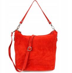 Beltimore Kézitáska Postás Táska Bőr női cipzáras tágas olasz velúrbőr (W17red)