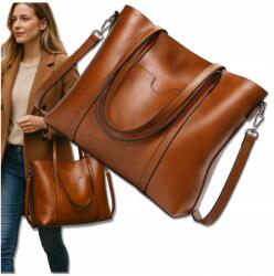 EdiBazzar Nagy Méretű Bőr Shopper Táska Klasszikus Válltáska Női Városi A4 (Torebka z Eko Skóry Brązowa Damska Modna)
