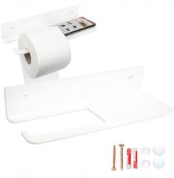  Wc papír tartó polccal, falra szerelhető, fém, fehér, loft stílusú tiplik (Uchwyt na papier toaletowy z półką)