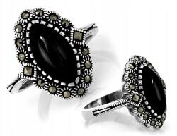 Lovrin Női ezüst gyűrű 925 fekete kővel és cirkóniákkal divatos r 19-es méret (55149488)