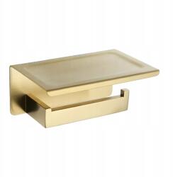  Fali Toalettpapír Tartó Fürdőszobába Polccal, Rozsdamentes Acél, Fényes Arany (TB000022)