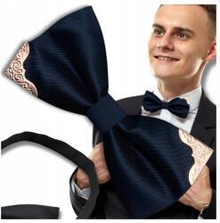 EdiBazzar Férfi sötétkék, állítható csokornyakkendő elegáns, arany díszítéssel (Muszka męska granatowa regulowana mucha)