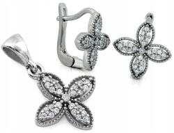 Lovrin 925-ös ezüst ékszerszett virágokkal és cirkónia kövekkel fülbevaló és medál (Lovrin)