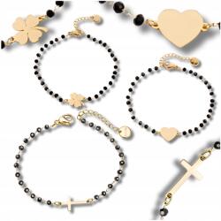 EdiBazzar Karkötő szett 3 Gyöngyök Sebészeti acél Arany szív Lóhere kereszt (Zestaw bransoletek stal chirurgiczna koraliki)