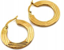 Lovrin Széles, arany színű karika fülbevaló 375-ös finomságú, gyémántcsiszolással, női, elegáns, 9 karátos
