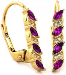 Lovrin Fülbevaló sárga arany 585, lila cirkónia kövekkel, elegáns ajándéknak