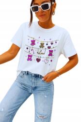  Női póló aranyos mackó és szívecske mintával fehér