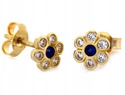 Lovrin Arany fülbevaló 585 14kt virágok kék cirkóniával 0.96g stekkeres (Lovrin)