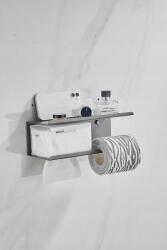 Kelelife Fúrásmentes Wc Papír Tartó Polccal, 30 cm, Fekete (B0CMDCM1NK)