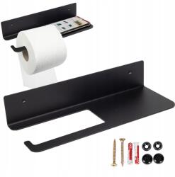  Wc papírtartó, fali tartó polccal, fém, fekete, loft stílusú (Uchwyt na papier toaletowy z półką czarny)