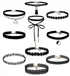 EdiBazzar 10 darabos Choker szett női nyaklánc punk fekete retro szíj celebnő (N126)