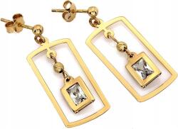 Lovrin Arany 585 fülbevaló, lógó, cirkónia köves téglalapokkal, elegáns csavaros zárral