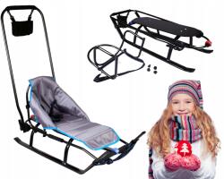 Skyline Alumínium szánkó háttámlával, tolókarral, matraccal gyerekeknek, Led, Téli ajándék (SAN-MET-PJ-MTR-GR-SZ)