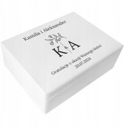Creative Deco Emlékláda esküvői emlékeknek, gravírozott ajándék esküvőre, monogrammal, 40x30x14 cm (JANCDSD140BCUSTOMWEDLETTERSFBM-W)
