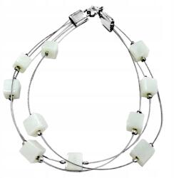 Lovrin 925-ös ezüst karkötő damilon, tejfehér kockákkal díszítve ajándéknak is kiváló (Lovrin108153)