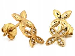 Lovrin Arany fülbevaló 585, két összekapcsolt virágos minta, stekkeres, cirkóniákkal, 1, 70g
