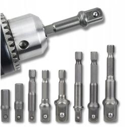 8 darabos adapter készlet 1/4 1/2 3/8 dugókulcsfej csavarhúzóhoz, fúróhoz, Hex (HEX Komplet x8 adapterów nasadek do wkrętarki)