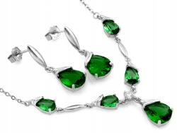 Lovrin Ezüst szett fülbevaló és medál 925 zöld smaragd cirkóniával (1307)