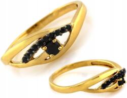 Lovrin Arany gyűrű 585 fekete cirkónia kövekkel, 13-as méret, divatos minta