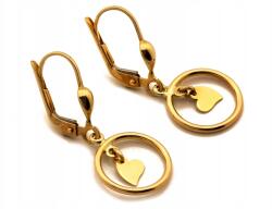 Lovrin Arany fülbevaló 375-ös függő szívekkel, karika formában, angol kapcsos, ajándéknak