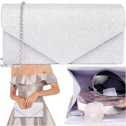 EdiBazzar Ezüst Színű Elegáns Borítéktáska Alkalmi Táska Vállpánttal Láncos Változat (Torebka Błyszcząca Wizytowa ramię elegancka)