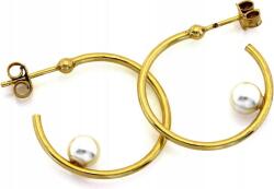 Lovrin 925-ös sterling ezüst, aranyozott, nyitott karika fülbevaló gyöngyös gömbbel, stekkeres