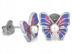 Lovrin Ezüst fülbevaló 925 Pillangók stekkeres 1.54g színes zománccal ajándék