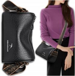 EdiBazzar Elegáns közepes méretű bőr postás táska fekete női vállra (Elegancka średnia torebka listonoszka)