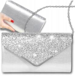 EdiBazzar Ezüst Borítéktáska Női pénztárca Lánc Fényes Névjegykártyatartó (Błyszcząca Torebka Kopertówka Wizytowa)