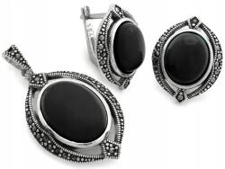 Lovrin 925-ös ezüst szett nagy fülbevalókkal és fekete ovális köves medállal (Lovrin)
