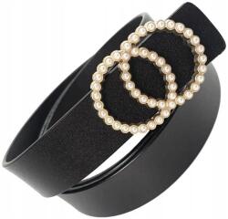 EdiBazzar Fekete női bőr öv nadrághoz, arany csattal és gyöngyökkel (8112429752087)