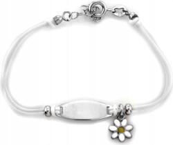 Lovrin 925-ös ezüst karkötő fehér zsinórral, virág motívummal, 16-os méret, divatos (Lovrin)